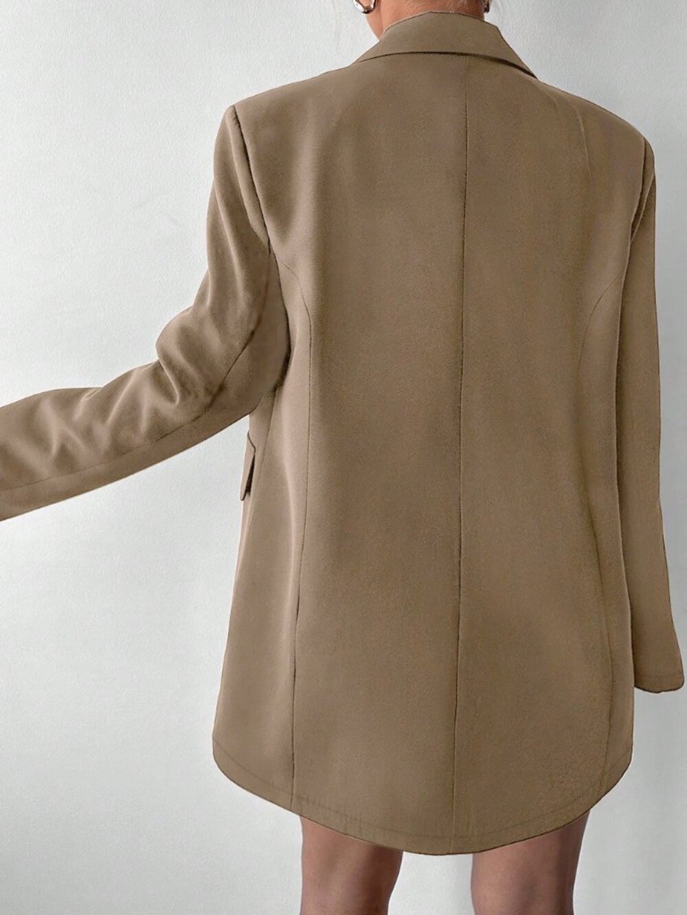Mocha Brown Casual Women's Oversized Double-Breasted Blazer - Picture 2 of 5